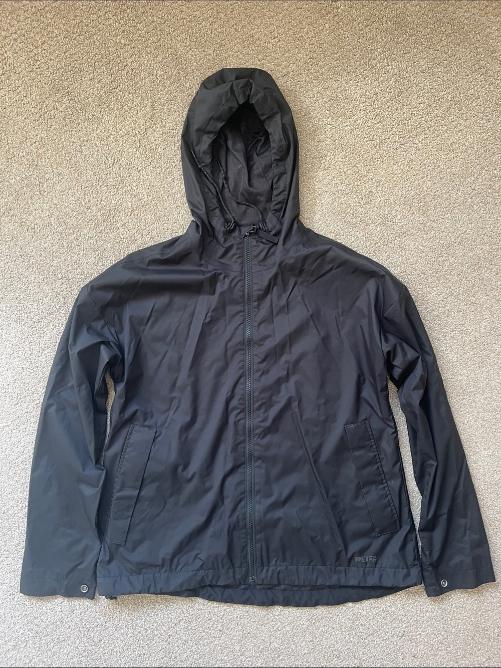 REI Coop Black Hooded Lightweight Raincoat